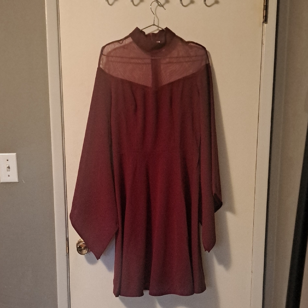 Elegant Long Sleeve Burgundy Dress